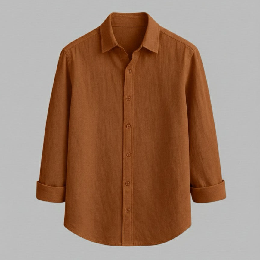 Rust Brown Full-Sleeve Cotton Shirt for Men