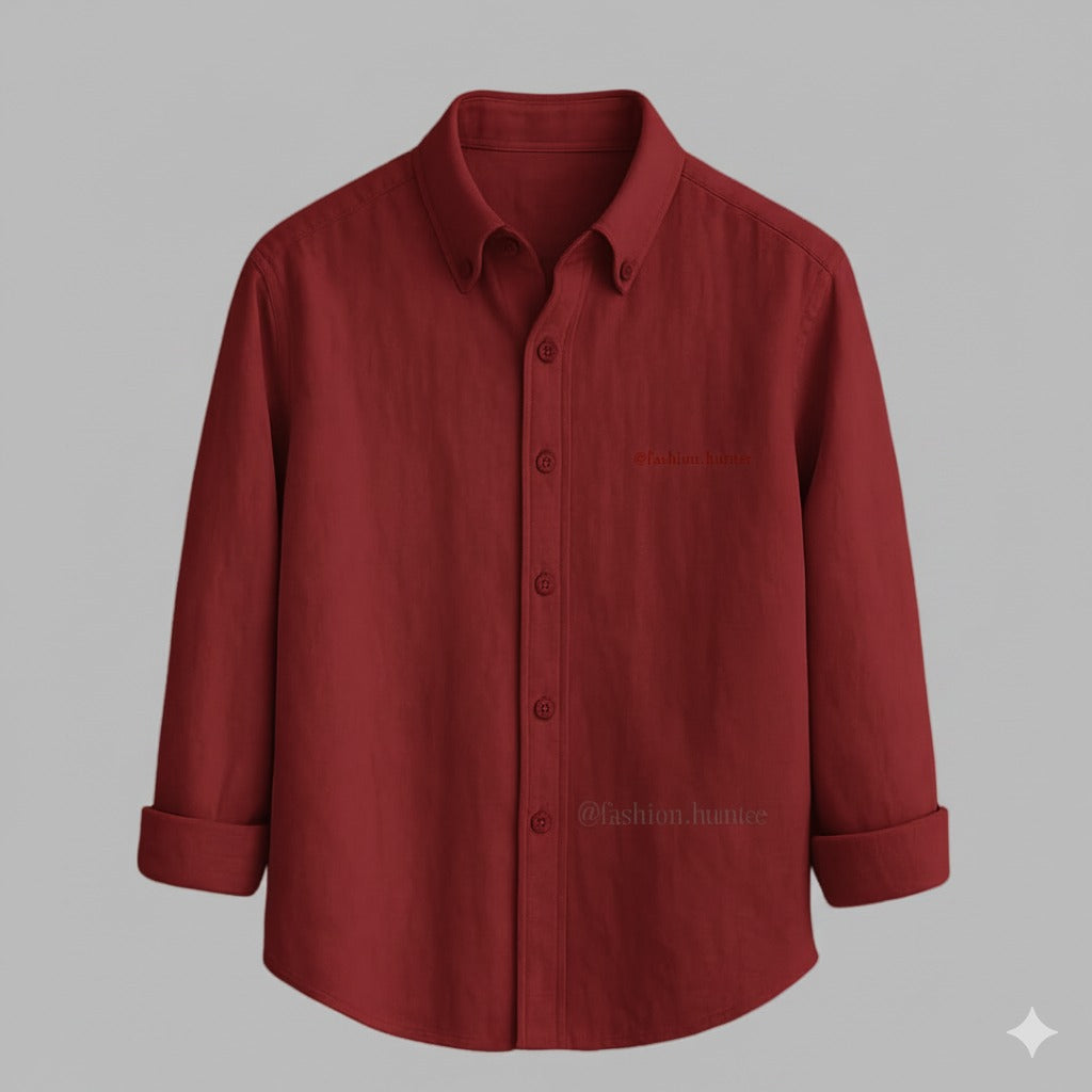Classic Maroon Full-Sleeve Cotton Shirt for Men