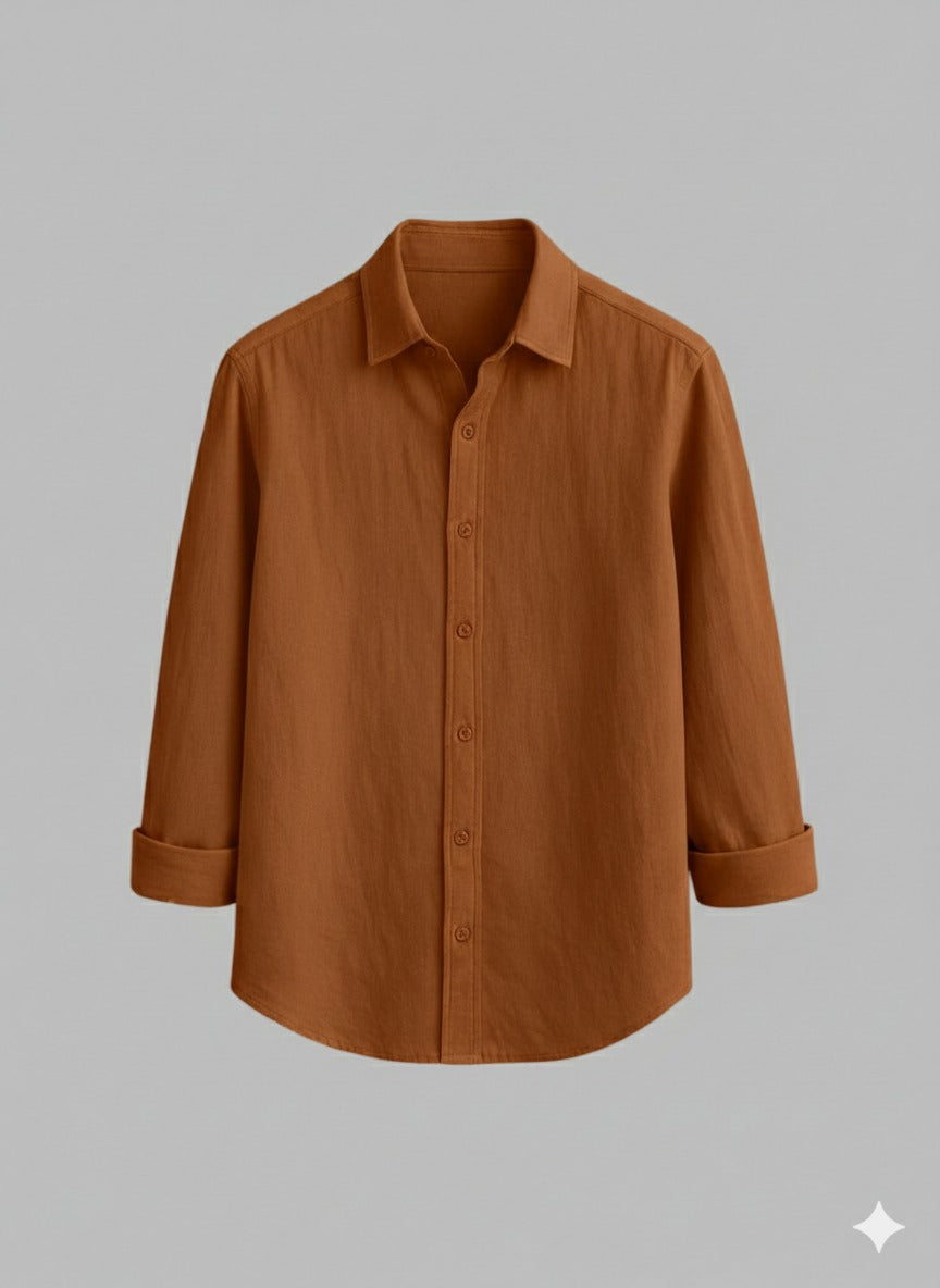 Rust Brown Full-Sleeve Cotton Shirt for Men