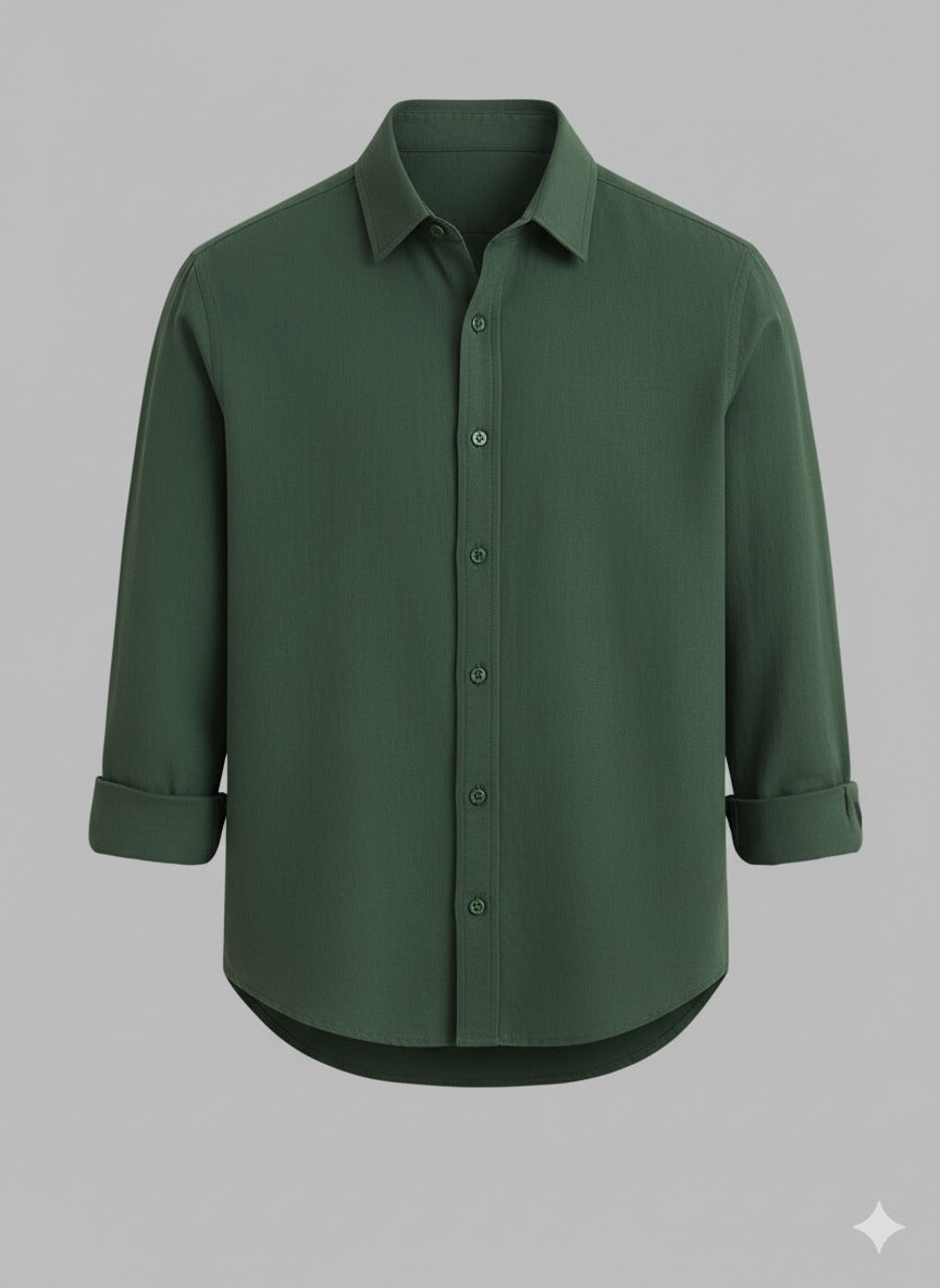 Classic Deep Green Long Sleeve Button-Up Shirt