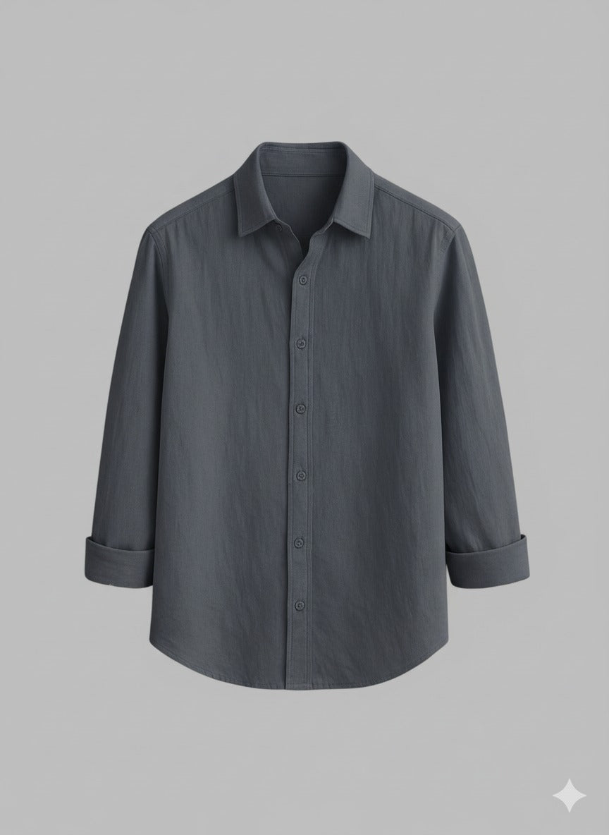 Charcoal Grey Full-Sleeve Cotton Shirt for Men
