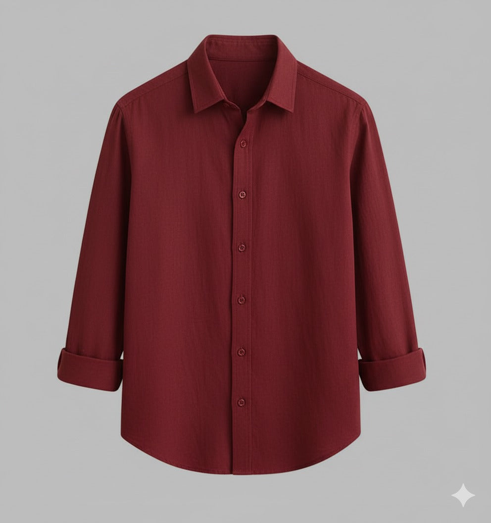 Red Full-Sleeve Cotton Shirt for Men