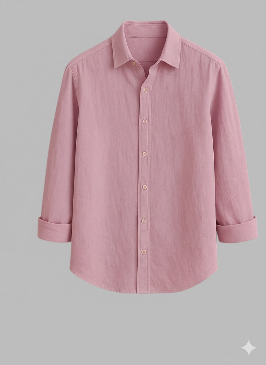 Classic Pink Full-Sleeve Cotton Shirt for Men