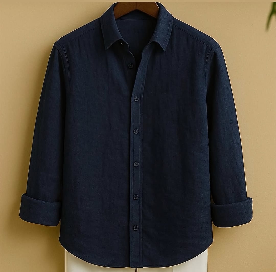 Classic Navy Blue Full-Sleeve Cotton Shirt for Men