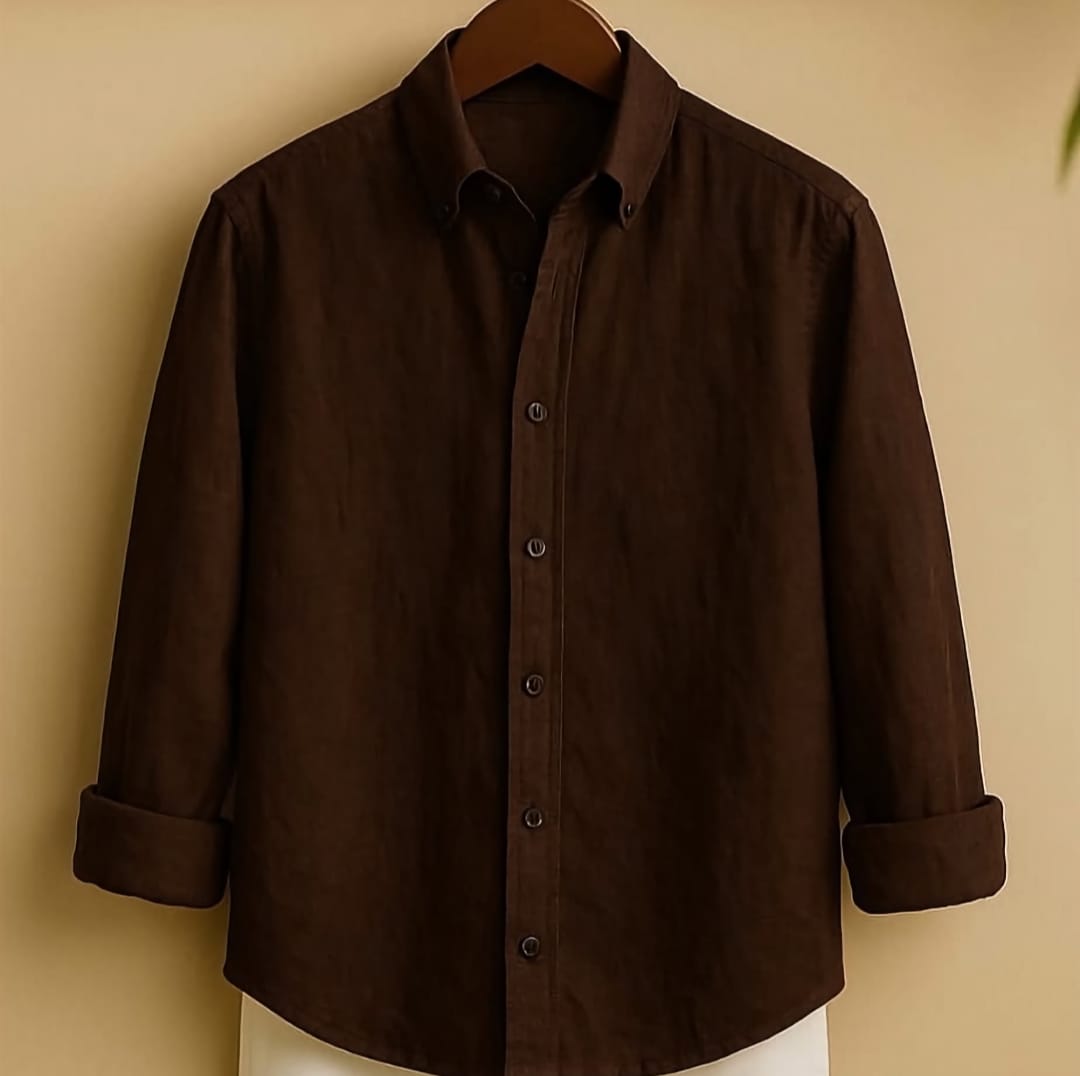 Brown Full-Sleeve Cotton Shirt for Men