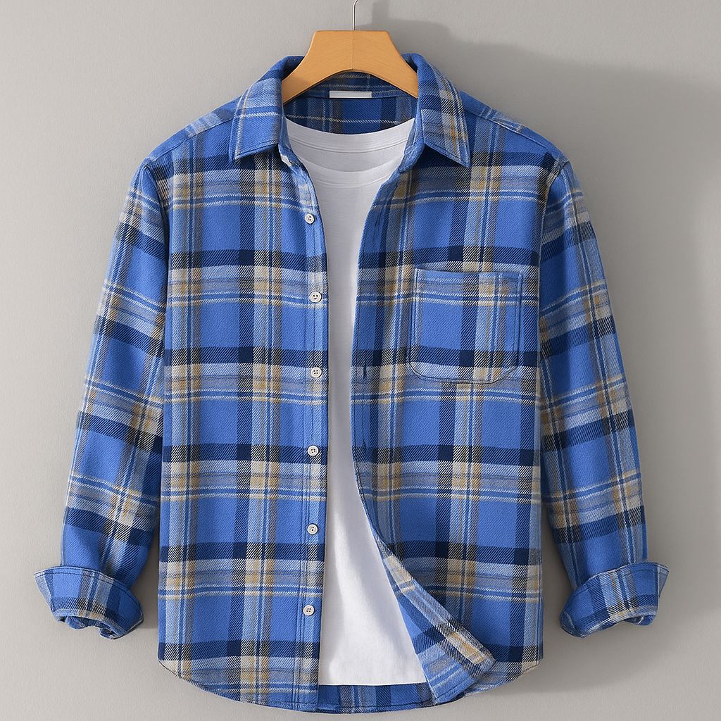 Royal Blue & Beige Premium Check Shirt – S to XXL (Soft Flannel Look • Overshirt Style)